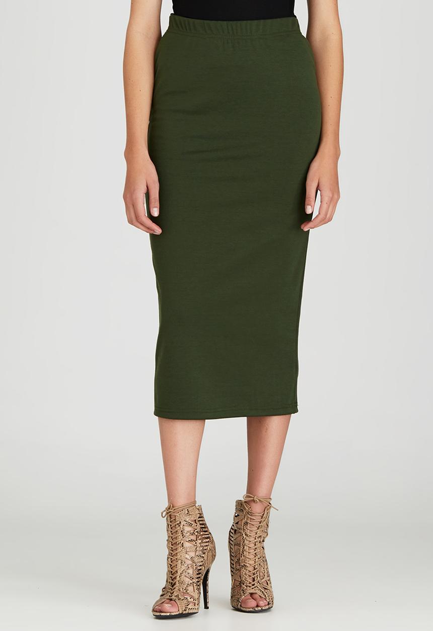 STYLE REPUBLIC - Bodycon Midi Skirt Dark Green
