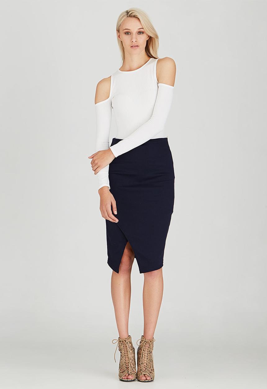 c(inch) - Asymmetrical Midi Skirt Navy