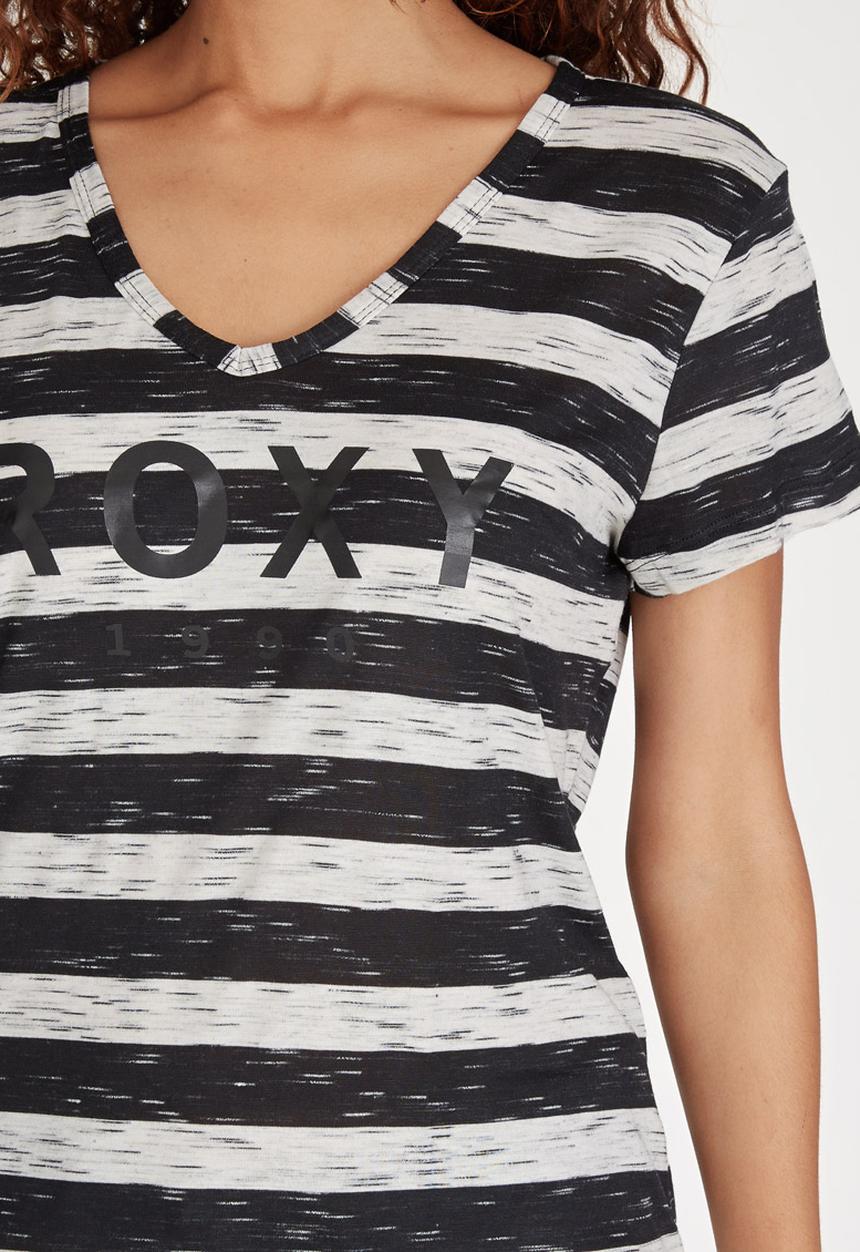 Roxy - Striped V-neck Tee Black and White