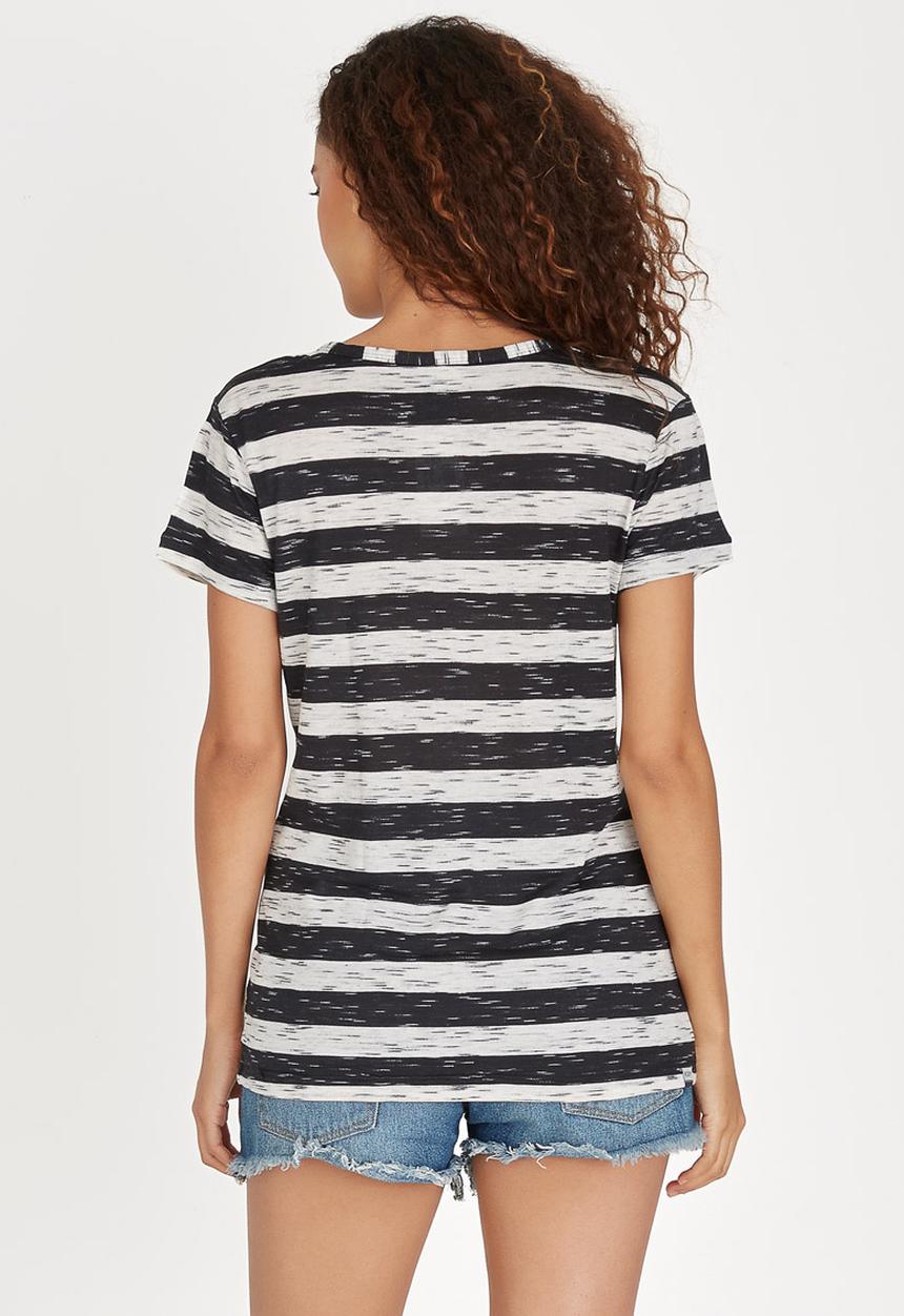 Roxy - Striped V-neck Tee Black and White