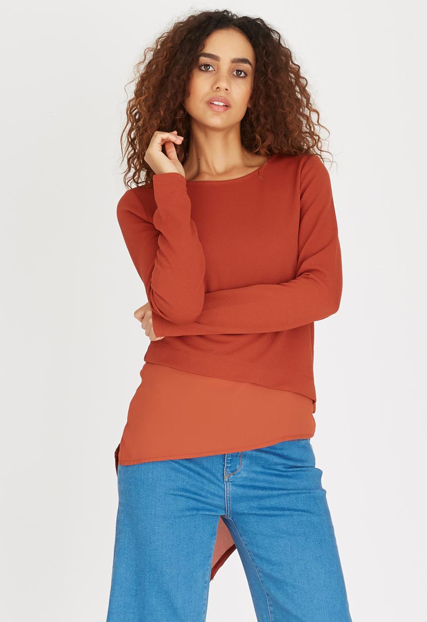 ONLY - Mimi Long Sleeve Asymetrical Top Orange