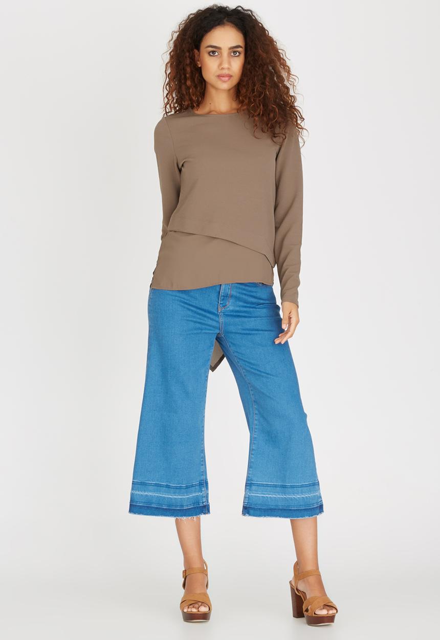 ONLY - Mimi Long Sleeve Asymetrical Top Mid Brown