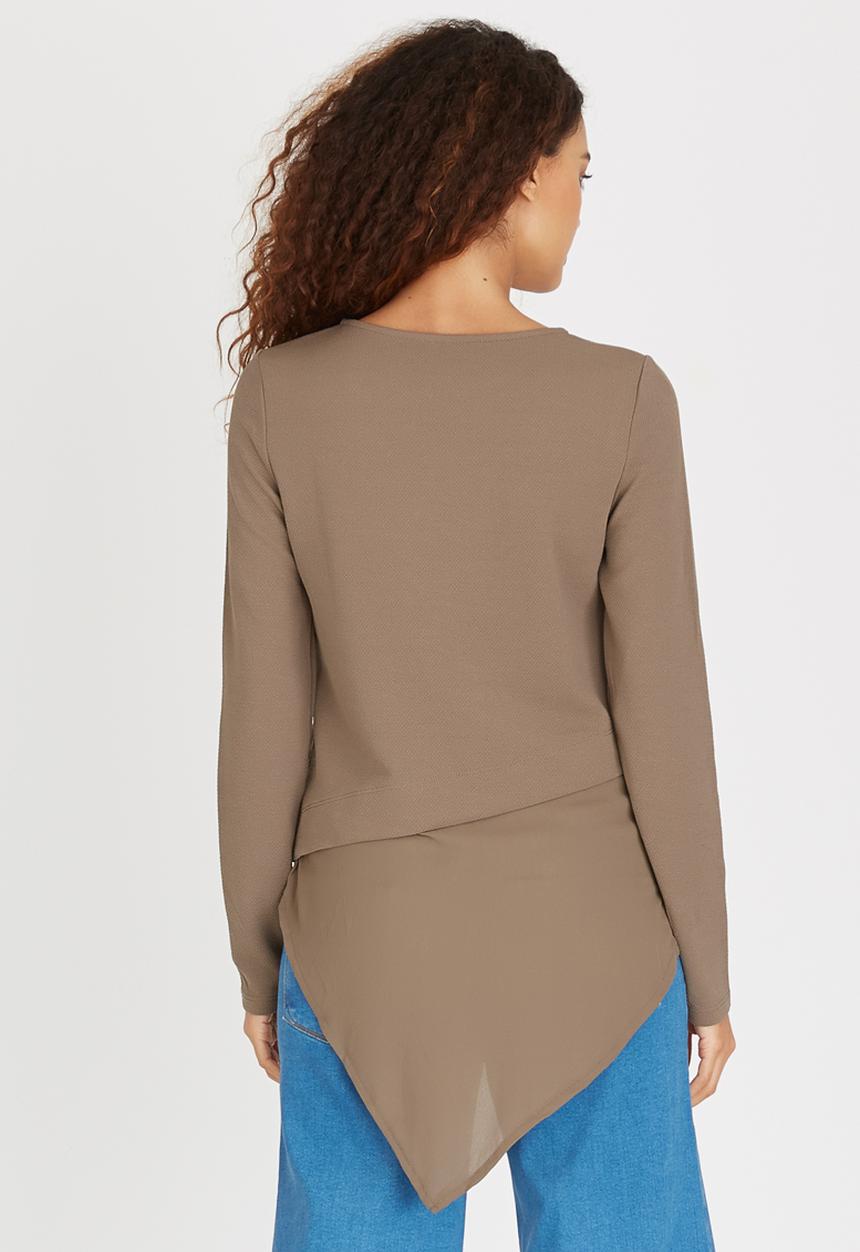 ONLY - Mimi Long Sleeve Asymetrical Top Mid Brown