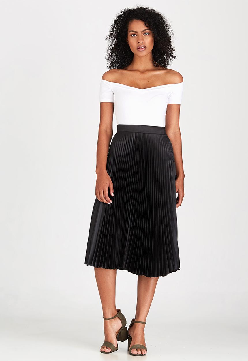 STYLE REPUBLIC - Pleated Midi Skirt Black