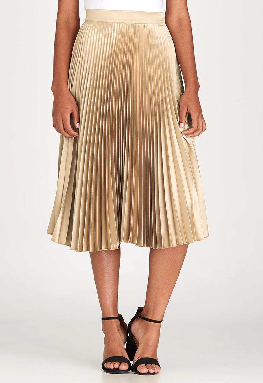 STYLE REPUBLIC - Pleated Midi Skirt Gold
