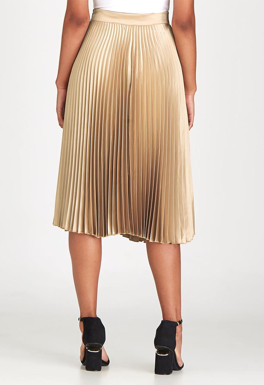 STYLE REPUBLIC - Pleated Midi Skirt Gold