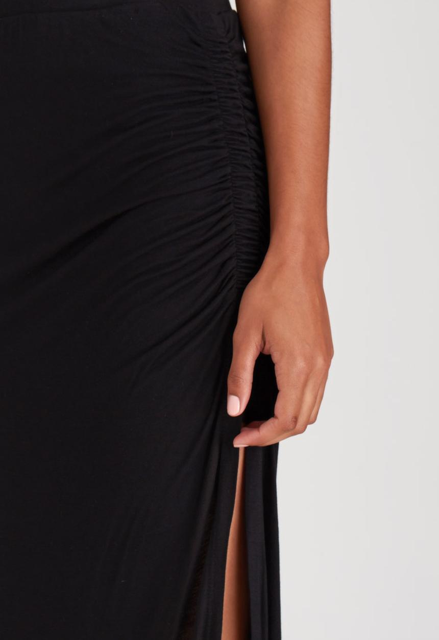 ONLY - New Ria Ruched Skirt with High Slit Black