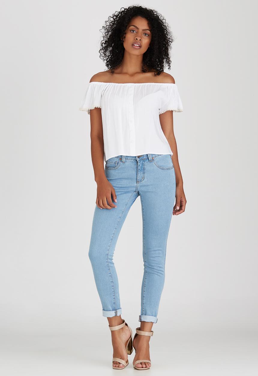 edit - Button-up Off-the-shoulder Top Milk