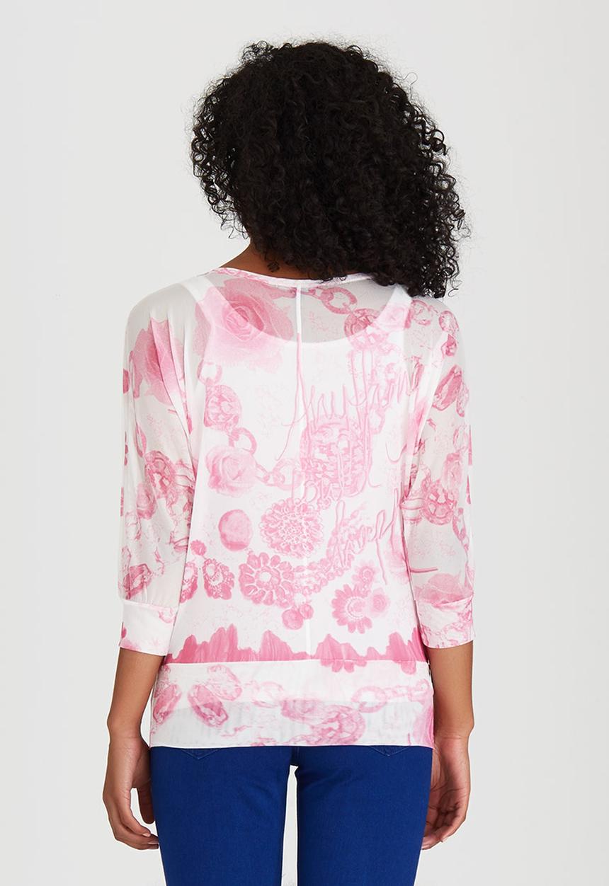 cath.nic - Printed Mesh Knit Top Mid Pink