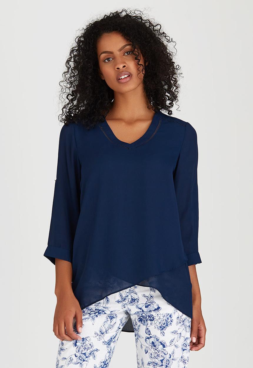 cath.nic - 3/4 Sleeve V-neck Woven Blouse Navy