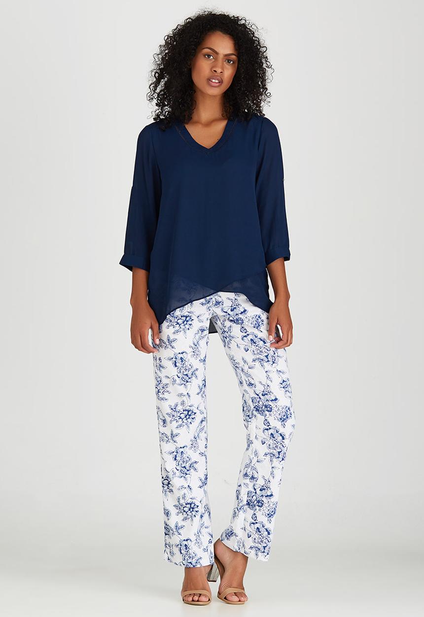 cath.nic - 3/4 Sleeve V-neck Woven Blouse Navy