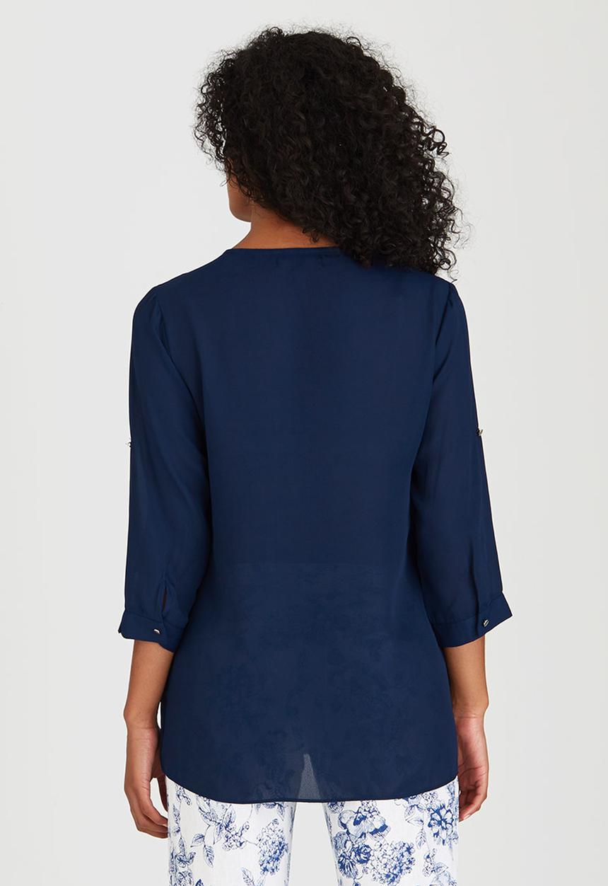 cath.nic - 3/4 Sleeve V-neck Woven Blouse Navy