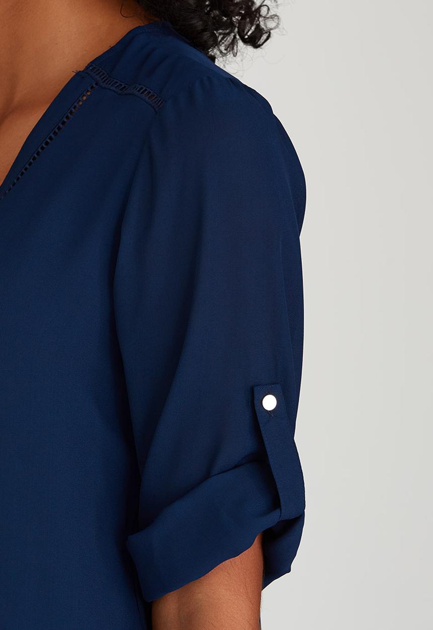 cath.nic - 3/4 Sleeve V-neck Woven Blouse Navy