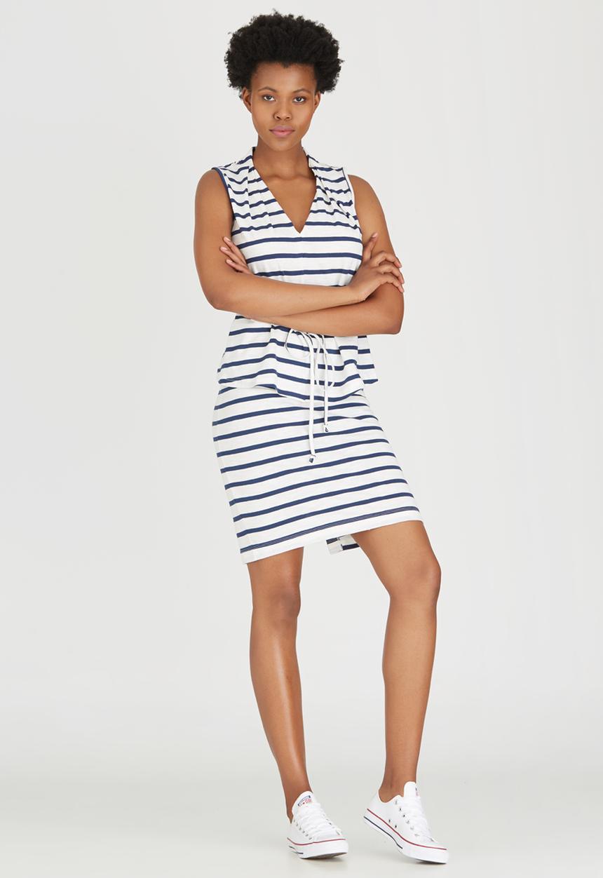 Jenja - Striped Slub Knit Top with Ties Blue and White