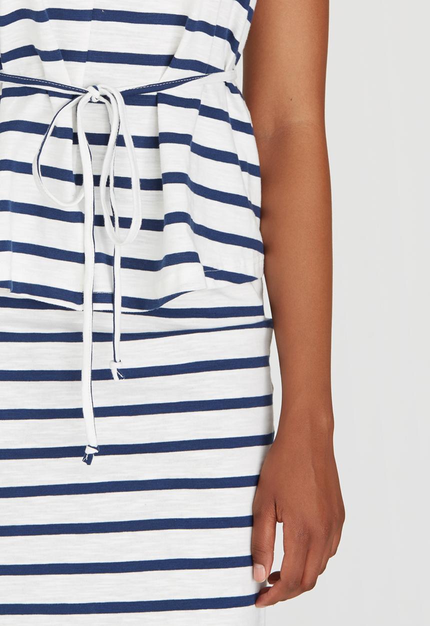 Jenja - Striped Slub Knit Top with Ties Blue and White