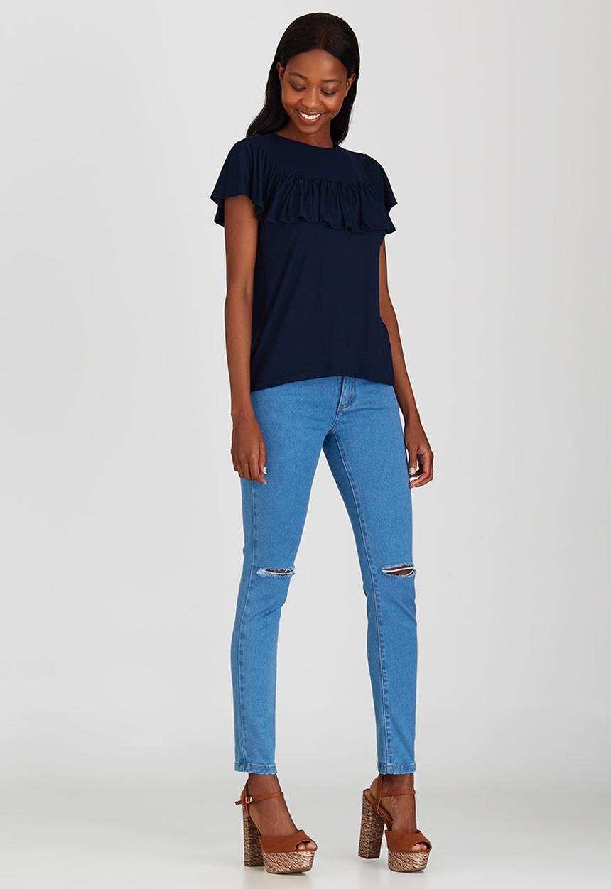 STYLE REPUBLIC - Frill Detail T-shirt Navy