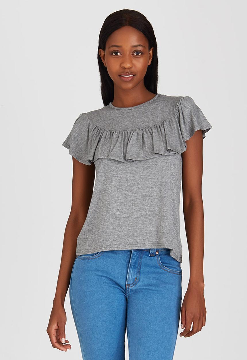 STYLE REPUBLIC - Frill Detail T-shirt Pale Grey