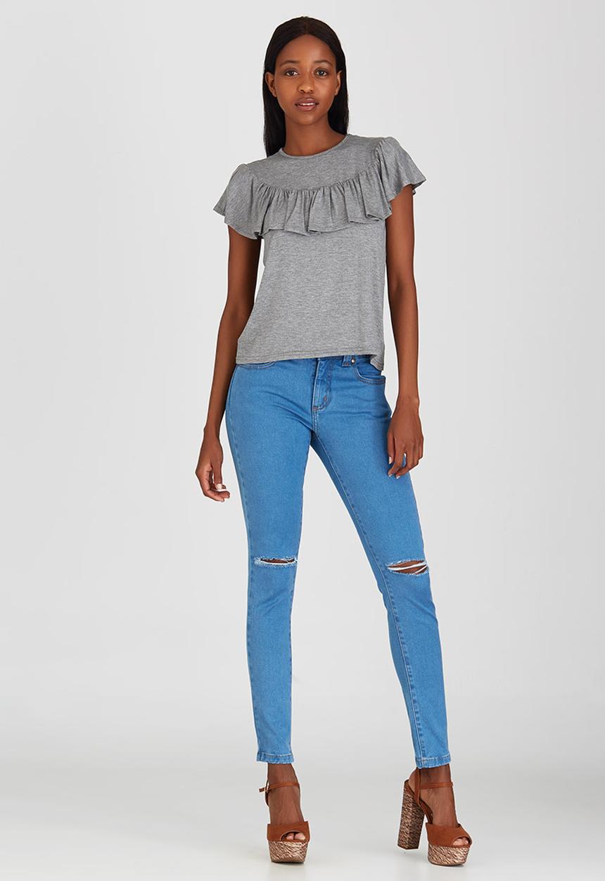 STYLE REPUBLIC - Frill Detail T-shirt Pale Grey