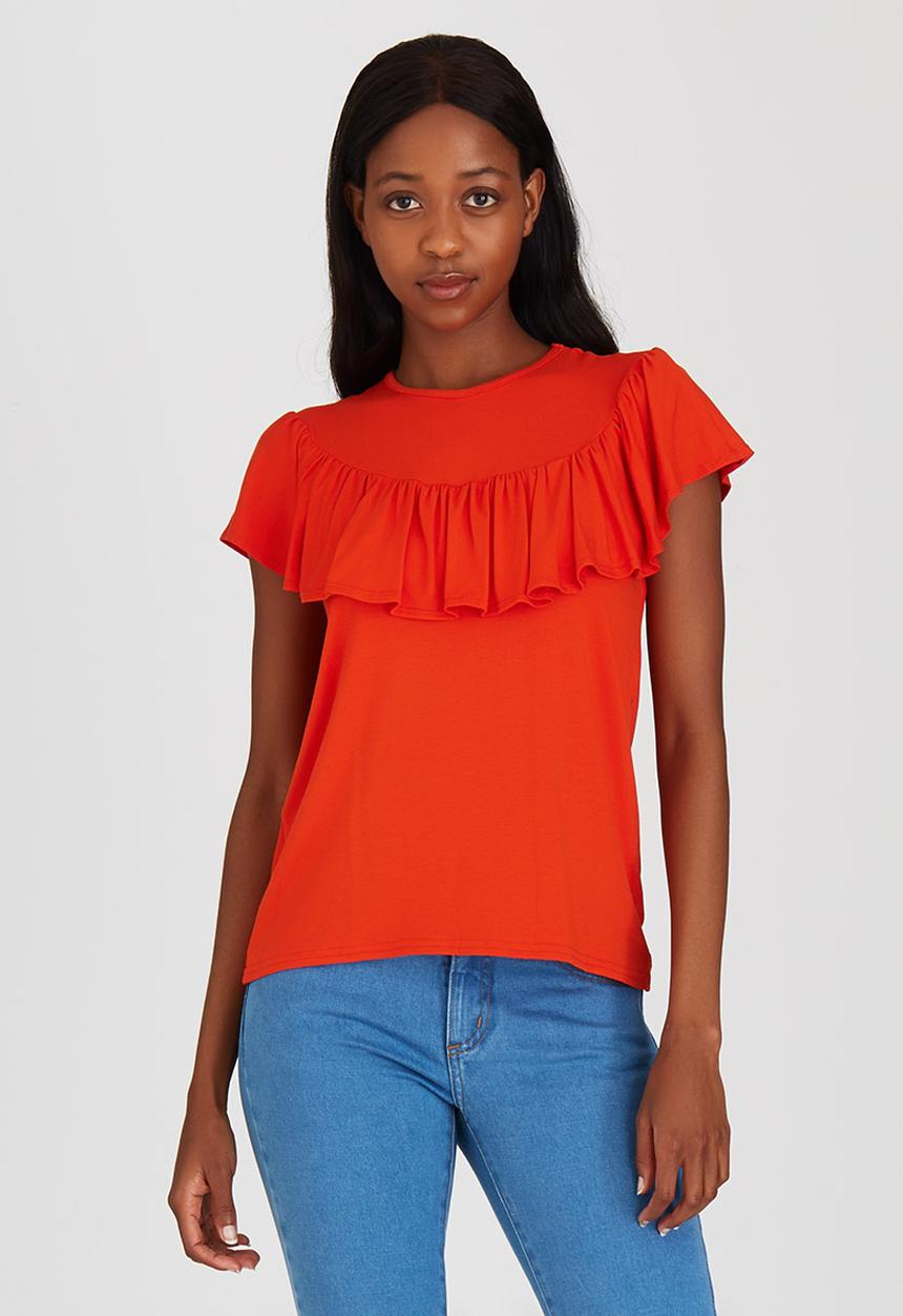 STYLE REPUBLIC - Frill Detail T-shirt Orange