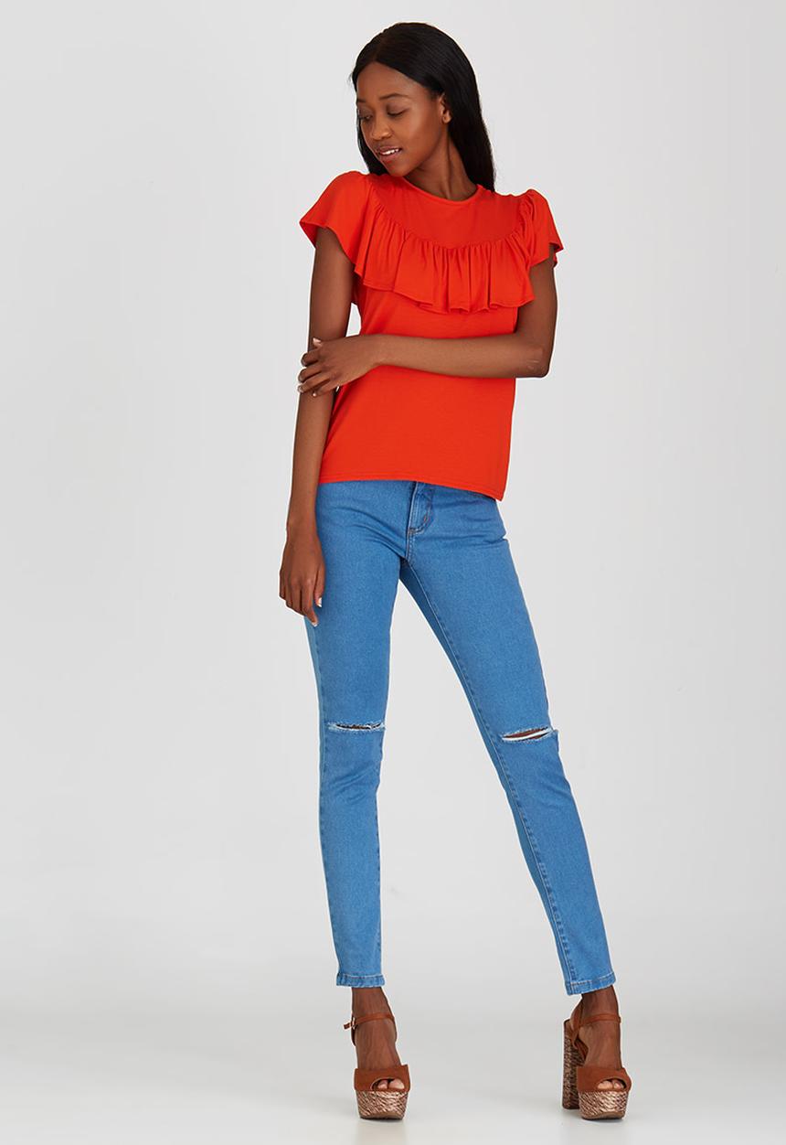 STYLE REPUBLIC - Frill Detail T-shirt Orange