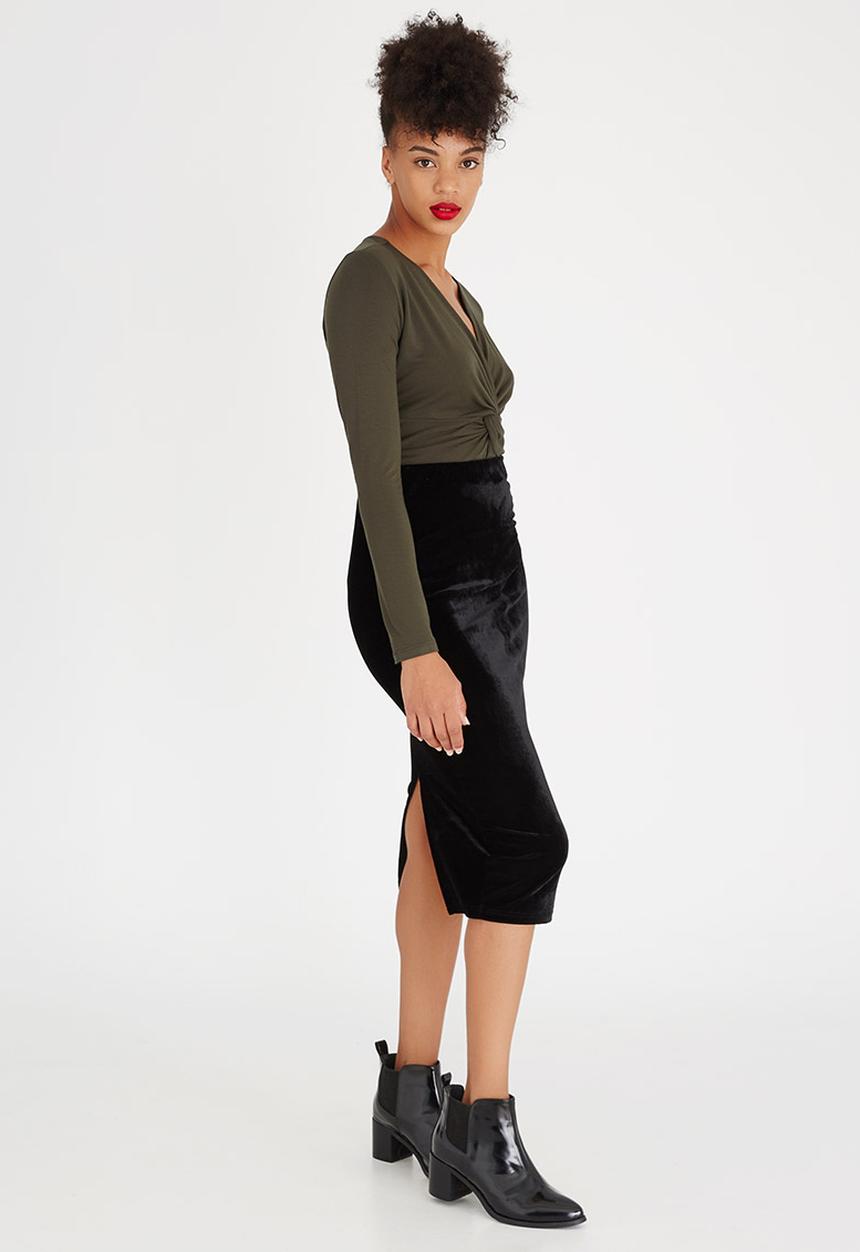 edit - Knot Front Bodysuit Khaki Green