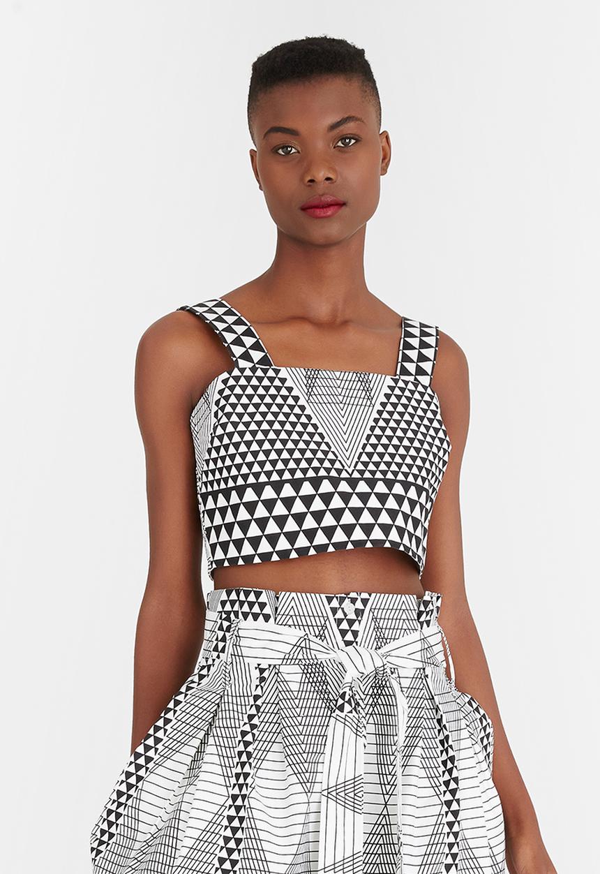 Chulaap - Diamond Print Crop Top Black and White