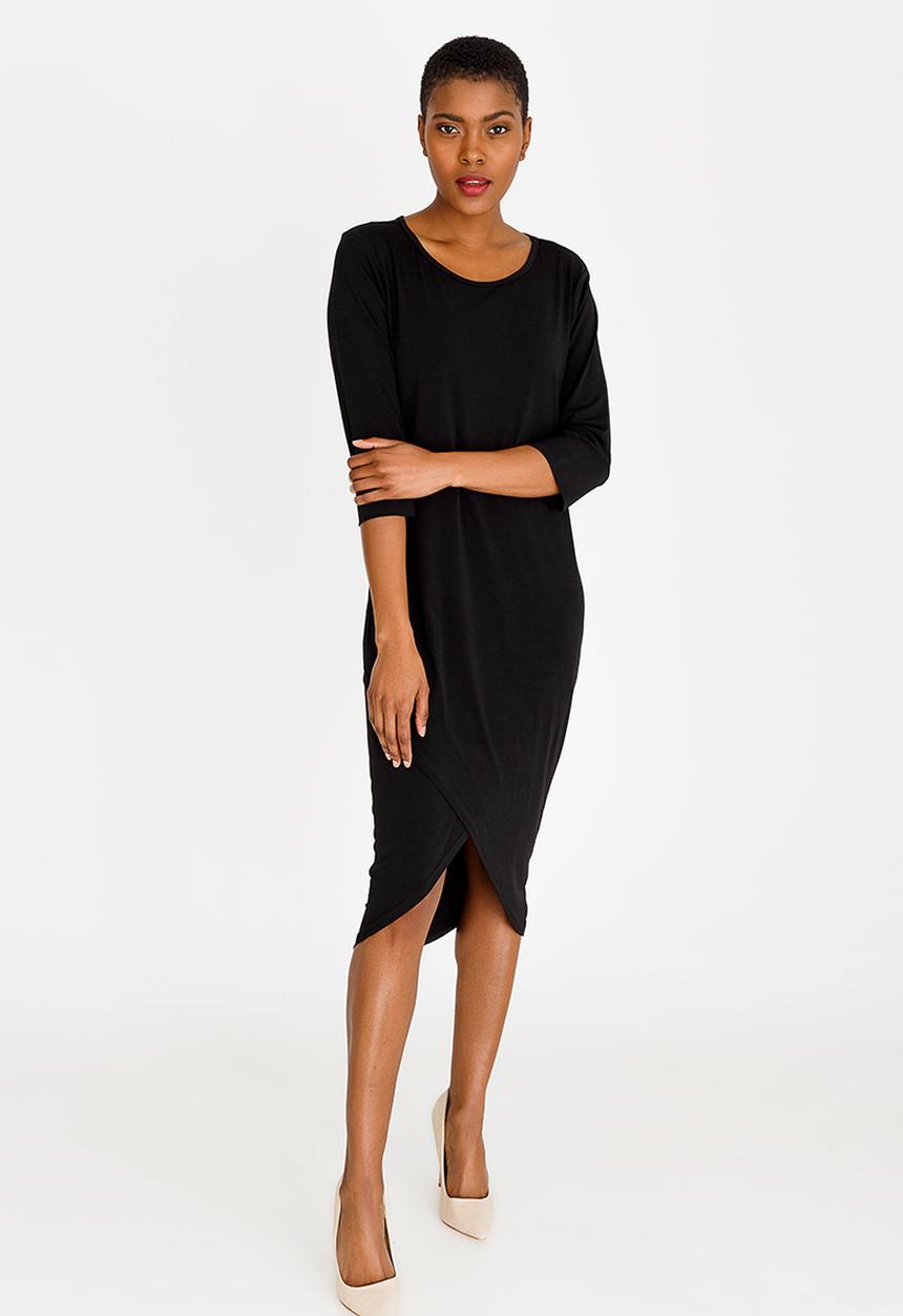 edit - Cross-over hem dress - black 
