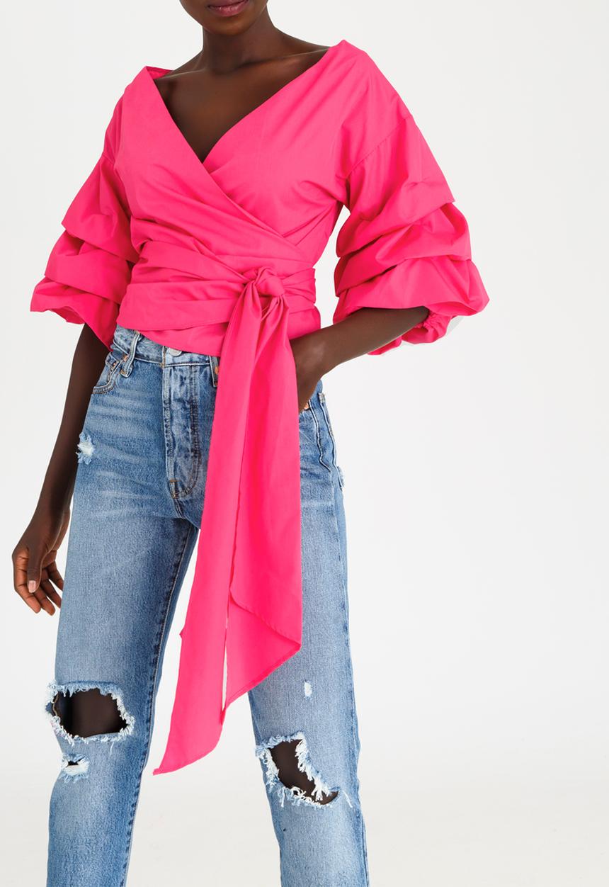STYLE REPUBLIC - Ruched Sleeve Blouse Magenta