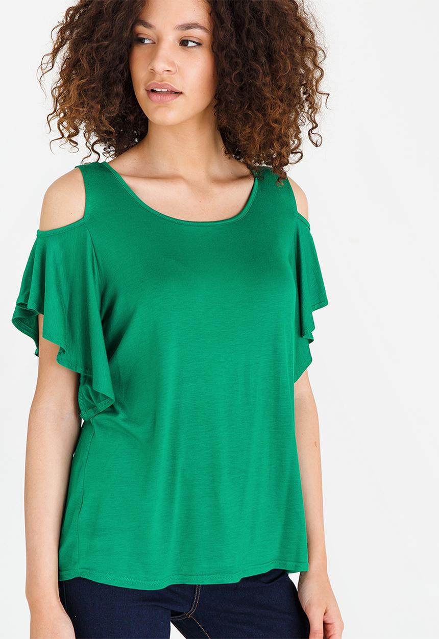 edit - Cold-shoulder Top Green