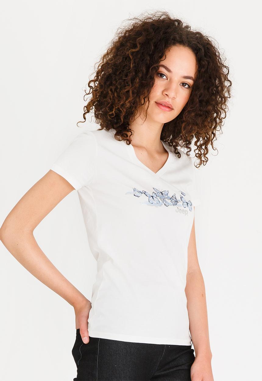 JEEP - Butterfly Printed V-neck Tee White