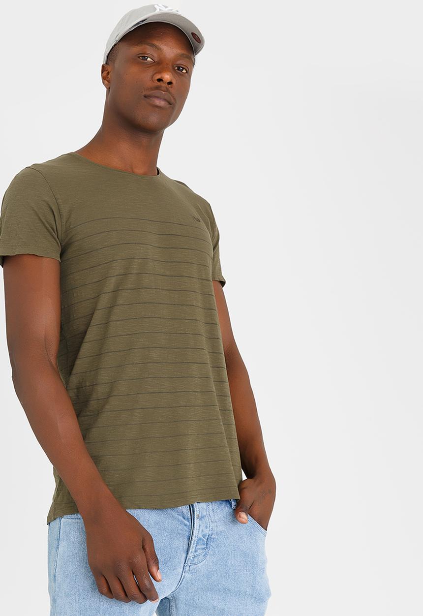 S.P.C.C - Slub Tee With Printed Stripe Khaki Green