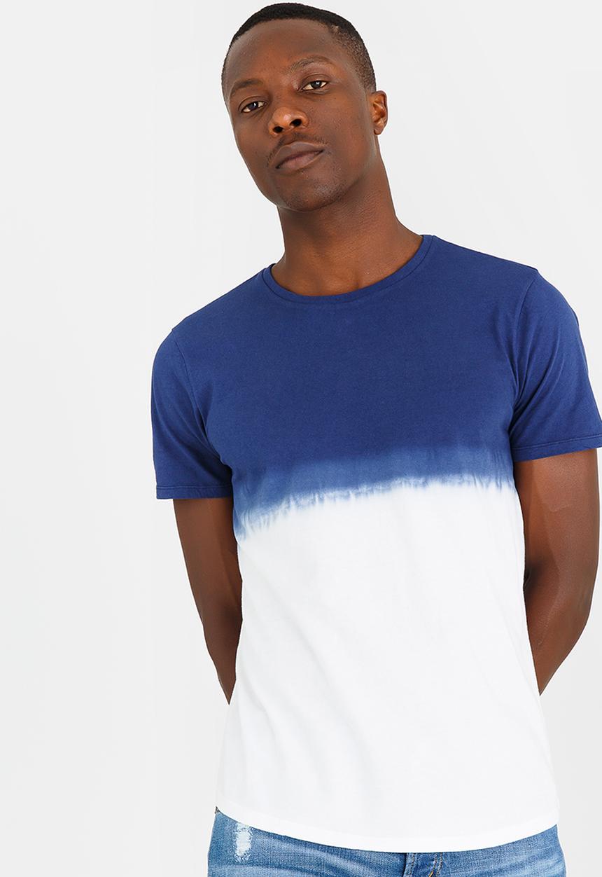 Sassoon - Scoop Hem Ombre Effect T-shirt Blue and White