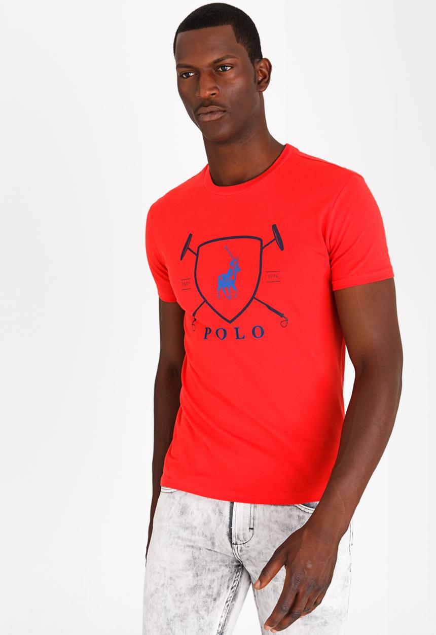 POLO - Classic Printed Crew Neck T Shirt Red