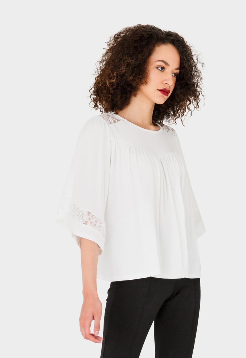 edit - Lace Inset Flared Top Cream