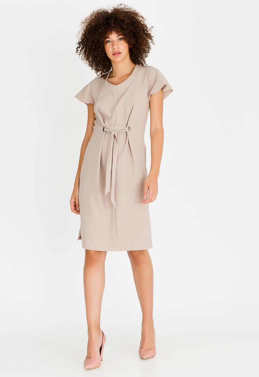 edit - Shift Dress with Front Ties Taupe