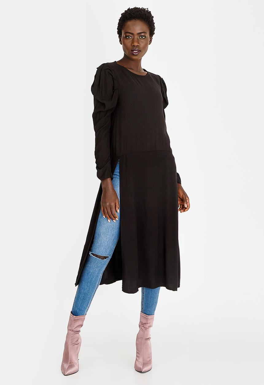 STYLE REPUBLIC - Ruched Sleeve Tunic Dress Black