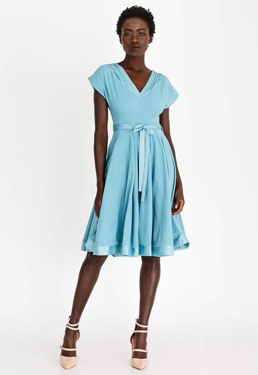 AMANDA LAIRD CHERRY - Mia Satin-like Belted Dress Blue