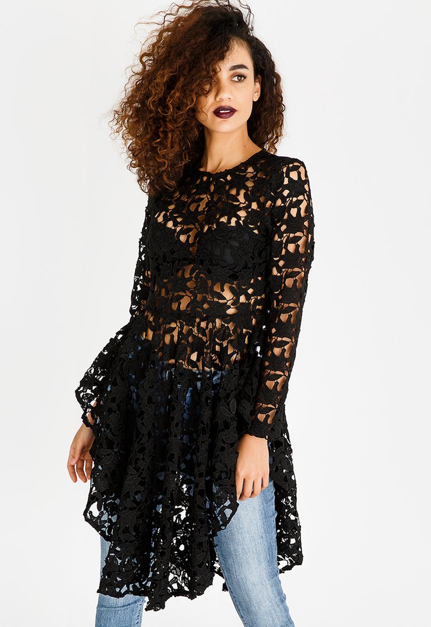 Revenge - Lace Tunic with Ruffle Skirt Black