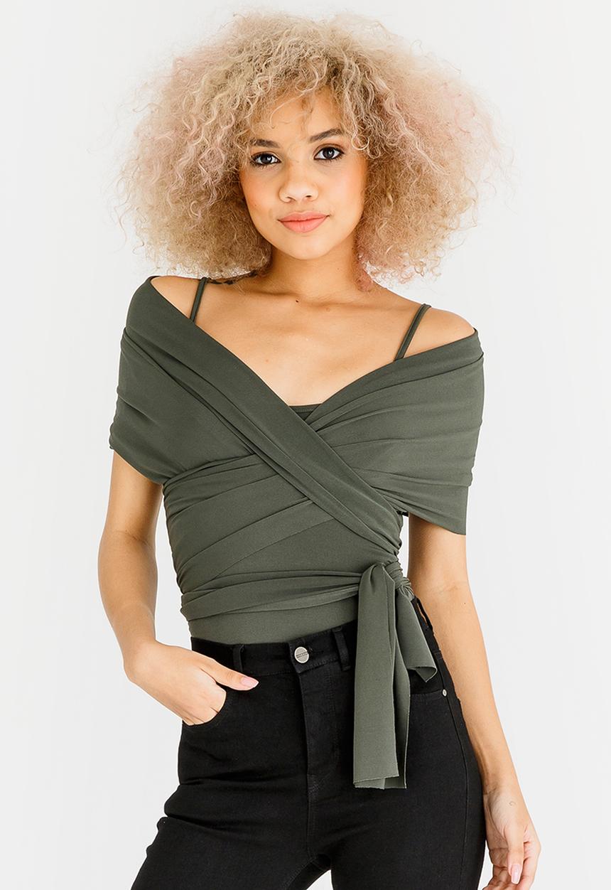 STYLE REPUBLIC - Multi Wrap Bodysuit Dark Green