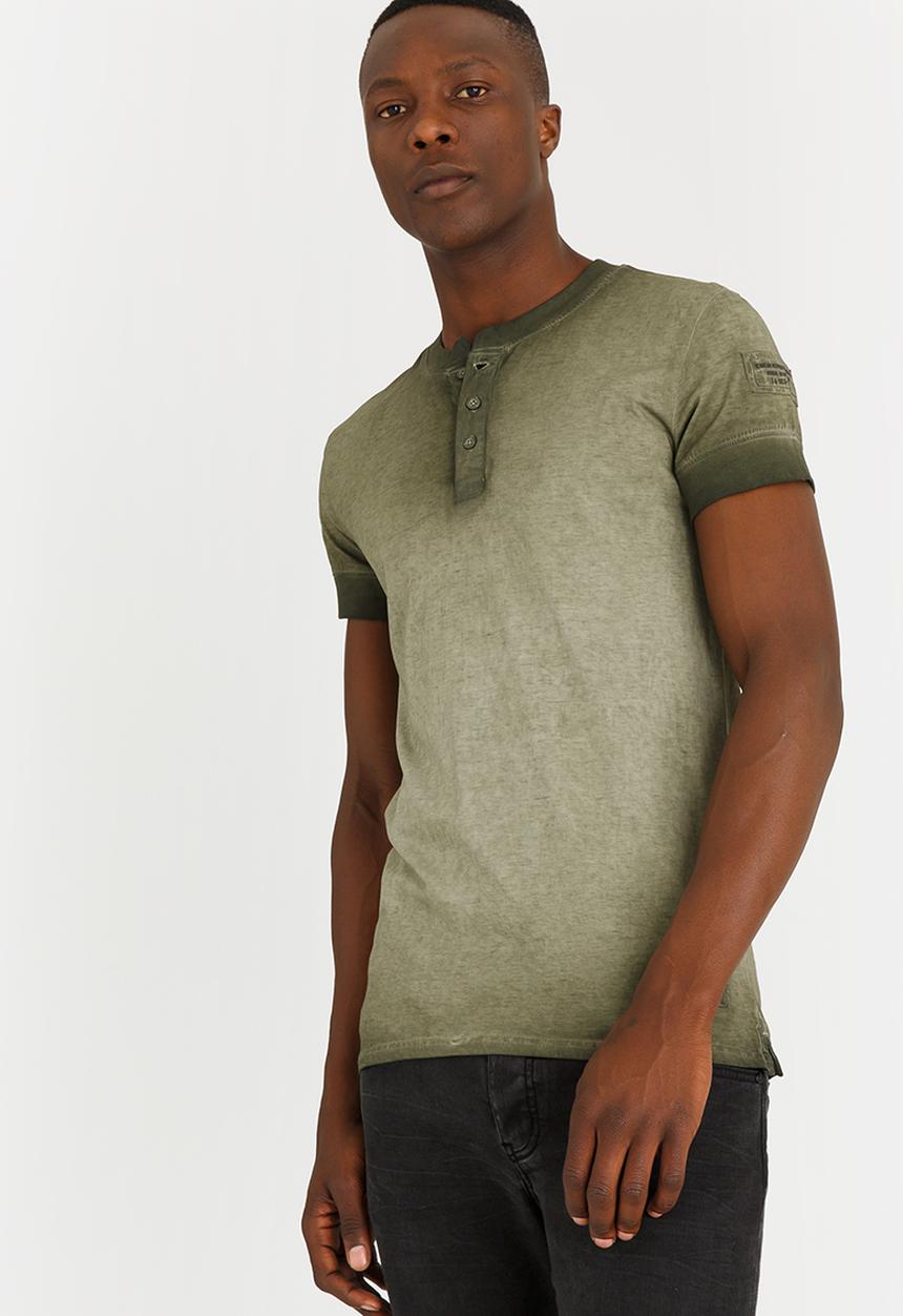 S.P.C.C - Dirty Dyed Henley Tee Khaki Green