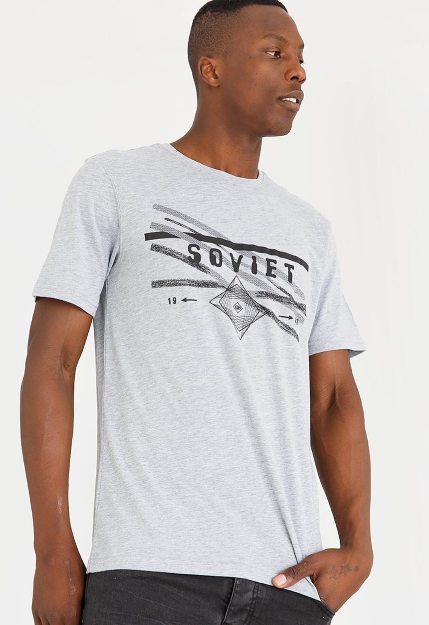 SOVIET - Leeds Crew Neck Logo Tee Grey Melange