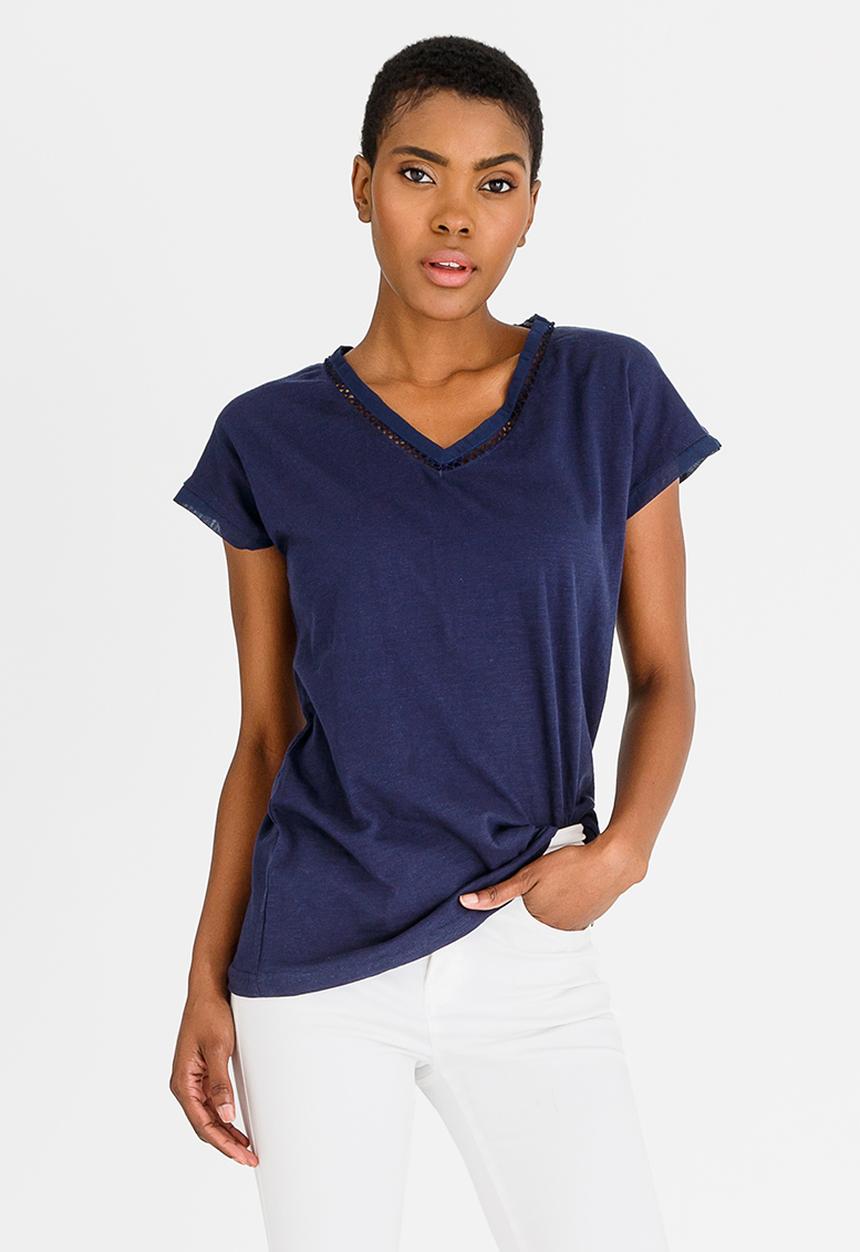 G Couture - Chiffon Crochet Neckline Top Navy