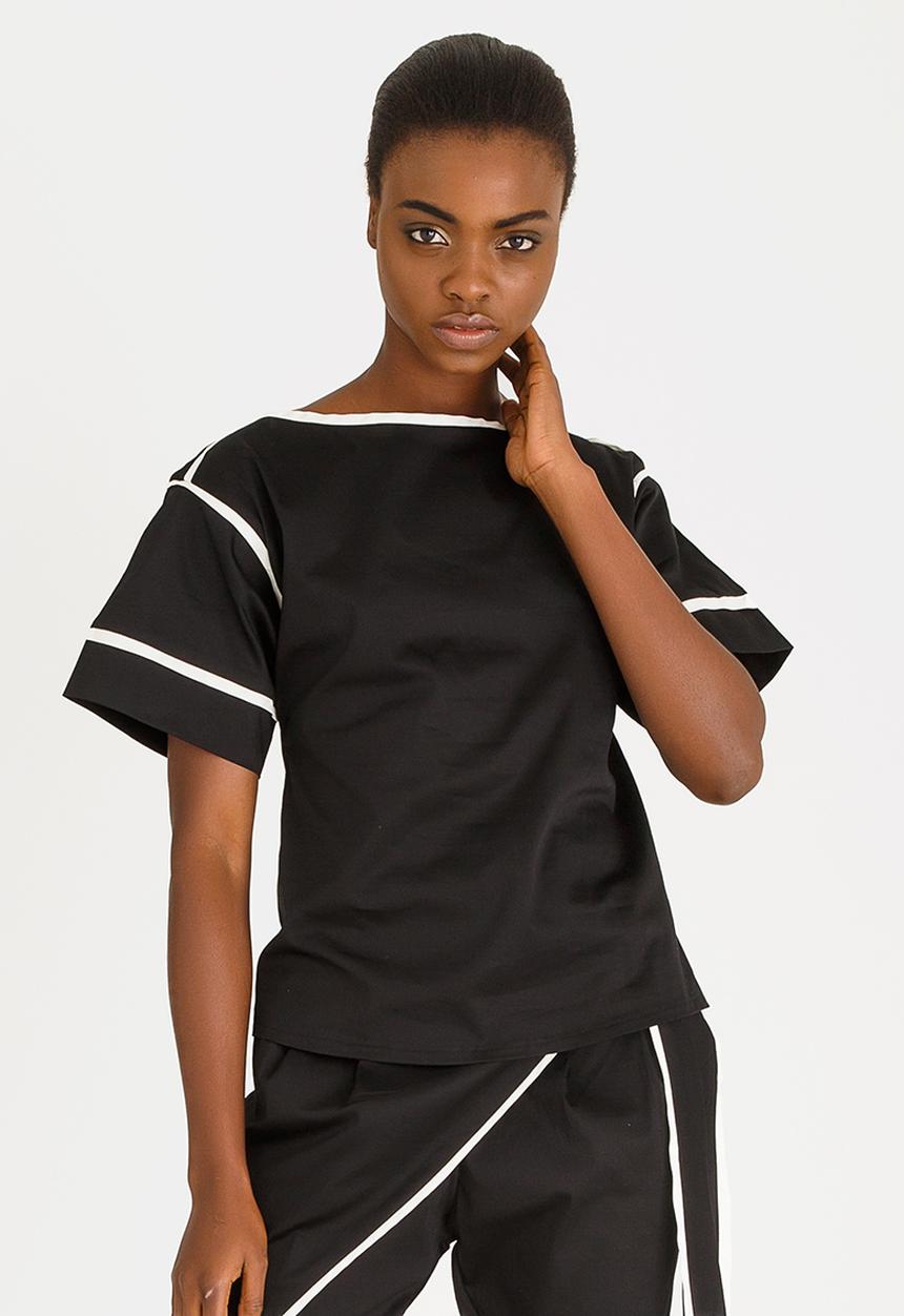 Leigh Schubert - Cricket Boat Neck Top Black and White