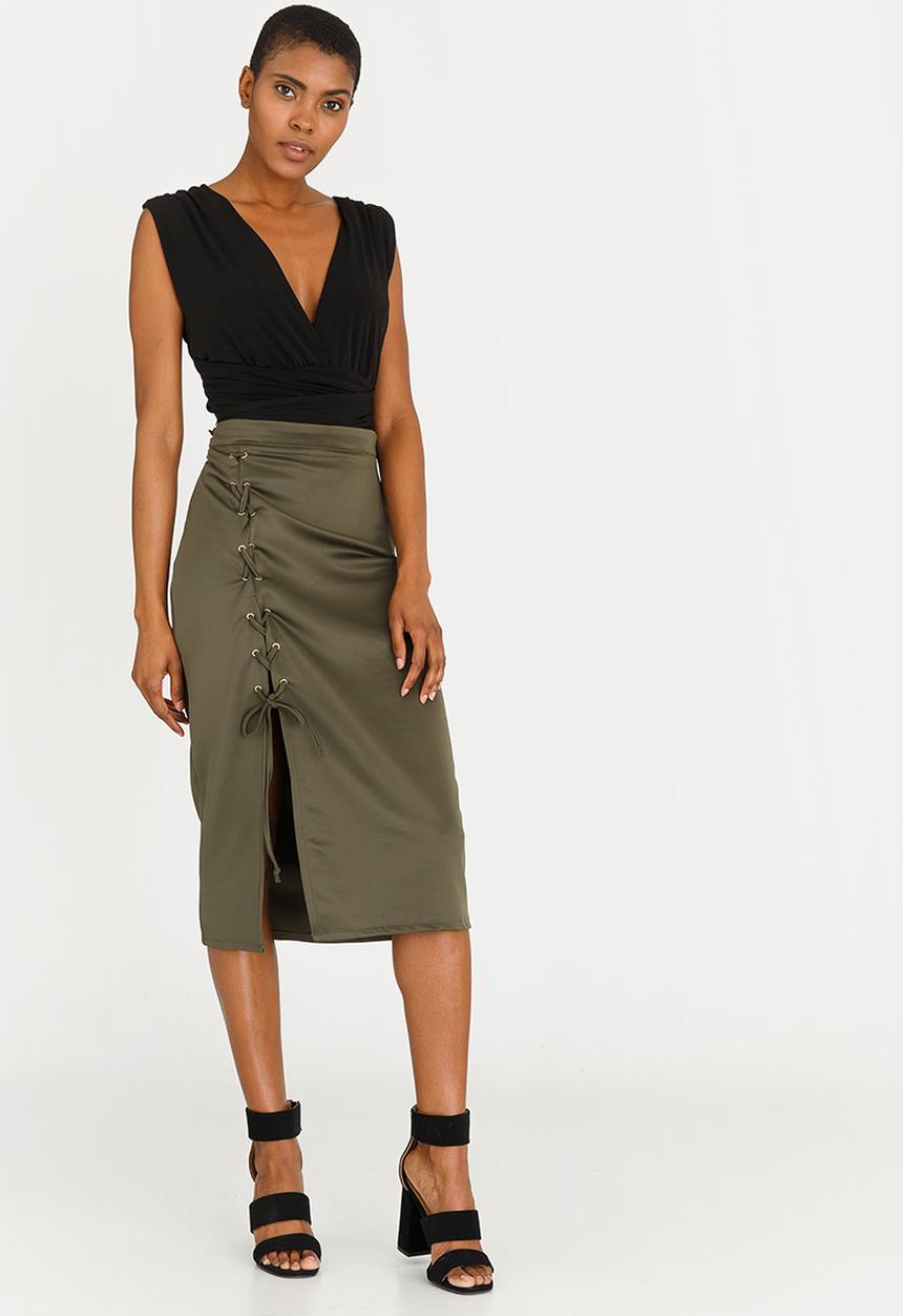 STYLE REPUBLIC - Lace-up Skirt Dark Green