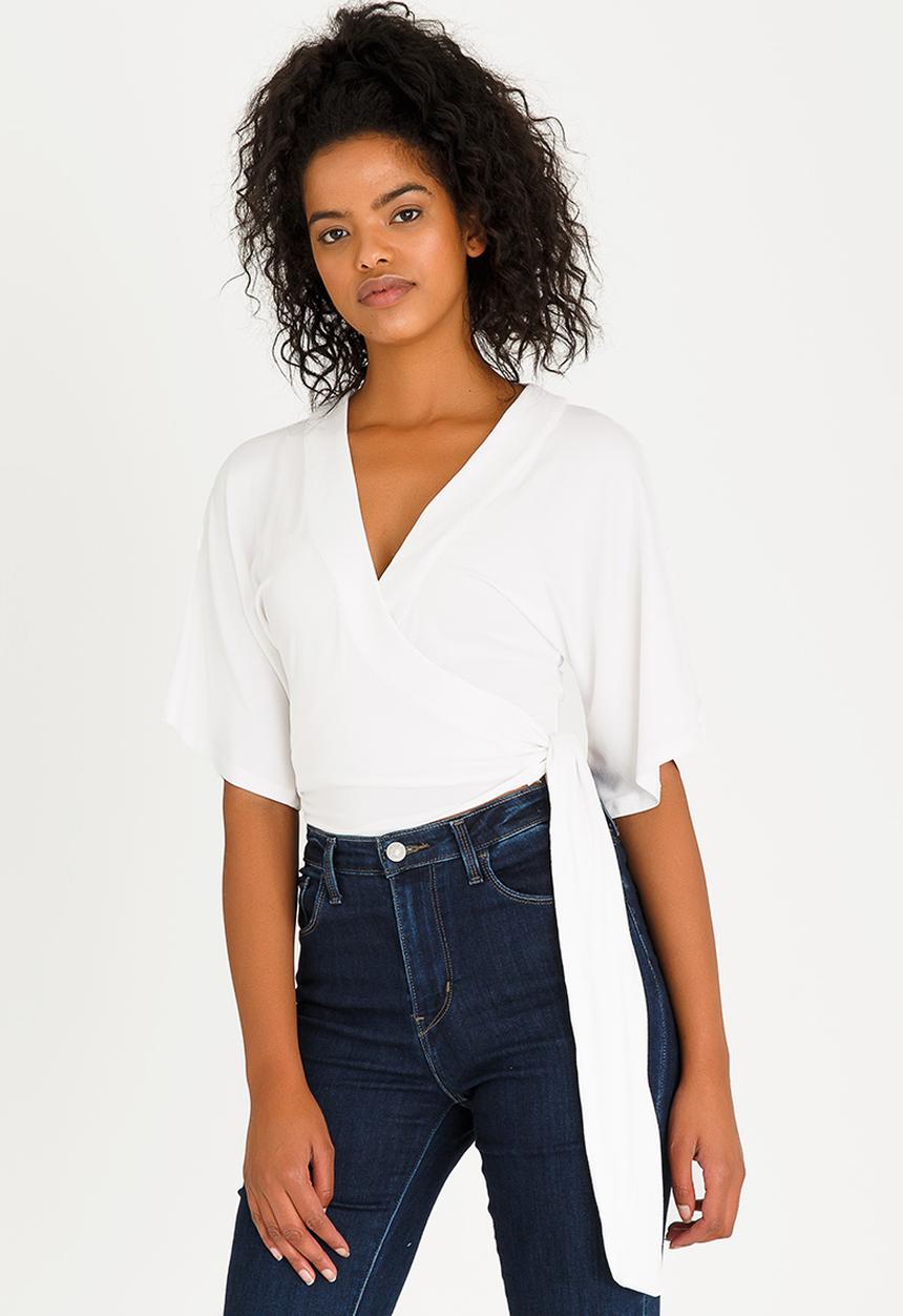 SISSY BOY - Tie Detail Crop Top Off White