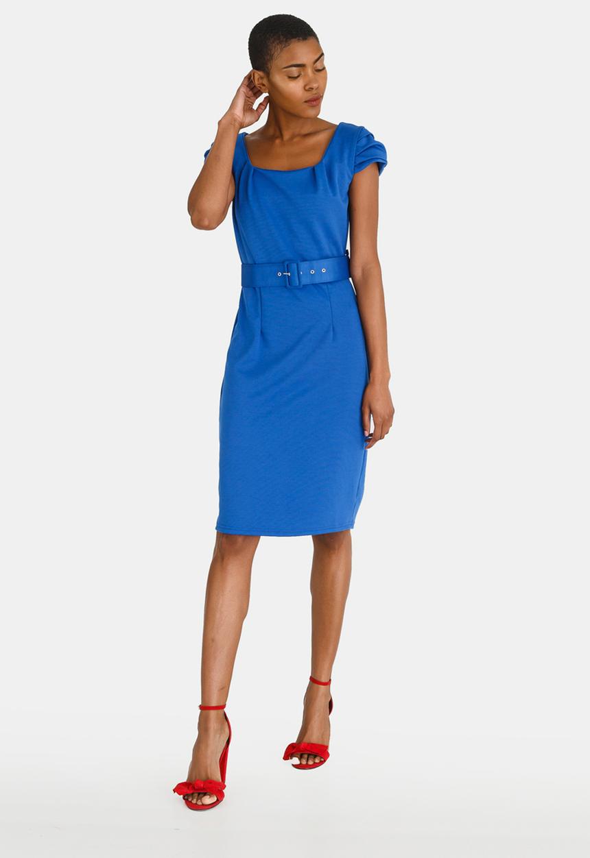 edit - Fitted Dress with Belt Blue
