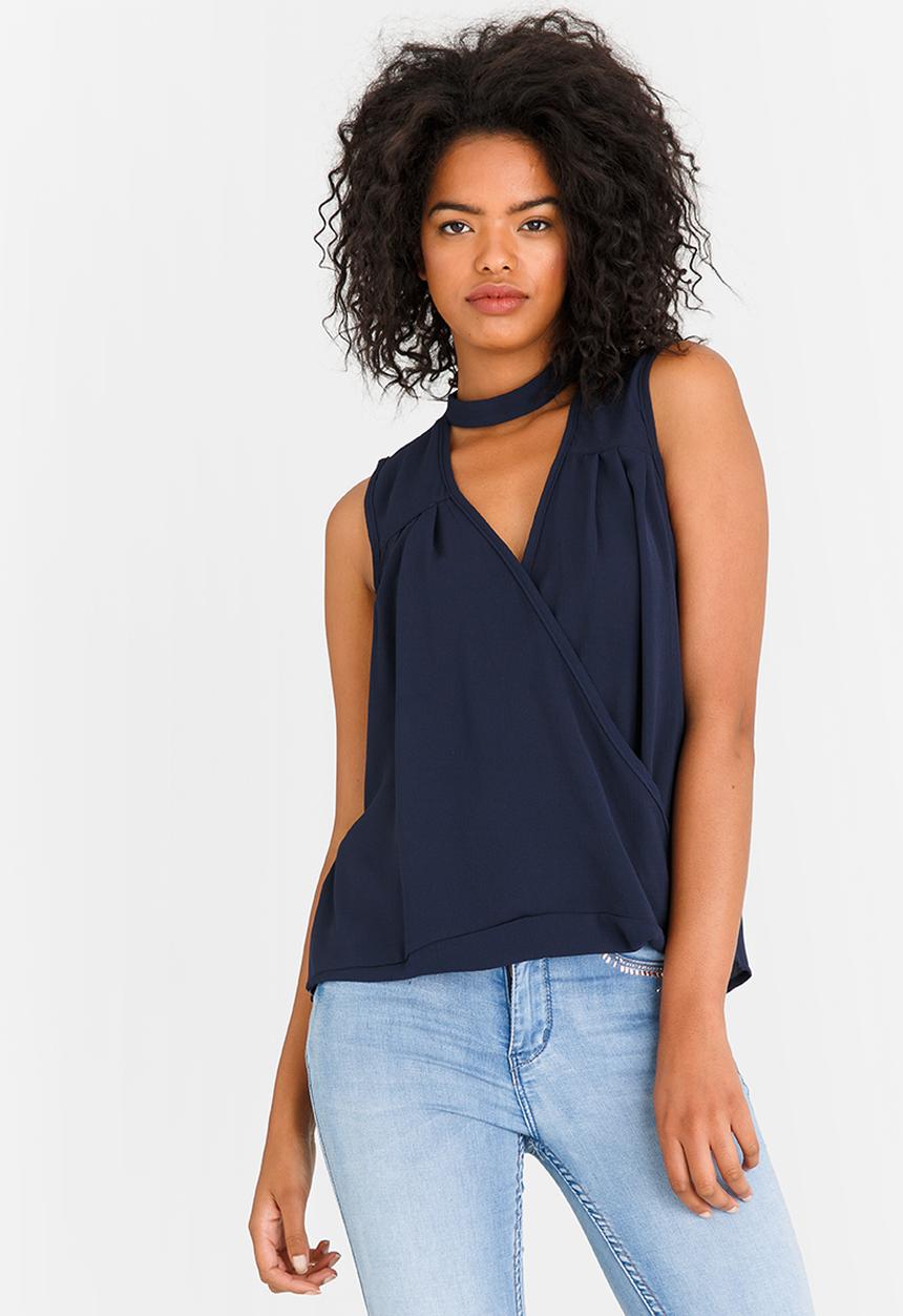 STYLE REPUBLIC - Choker Neckline Blouse Navy