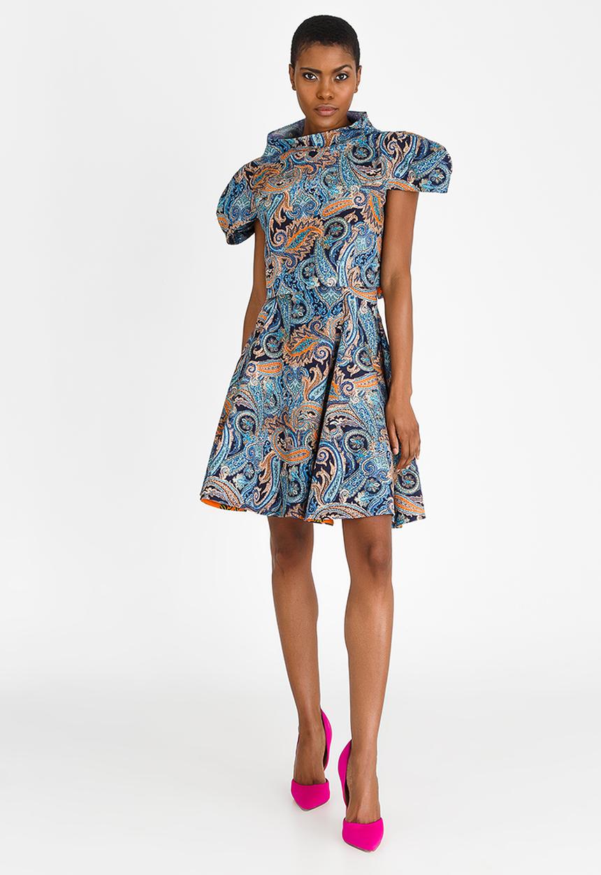 DAVID by David Tlale - Paisley Print Baby Doll Flare Skirt Blue