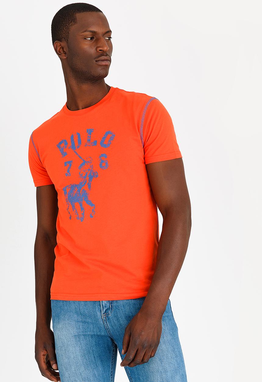 POLO - Distressed Print T Shirt Orange