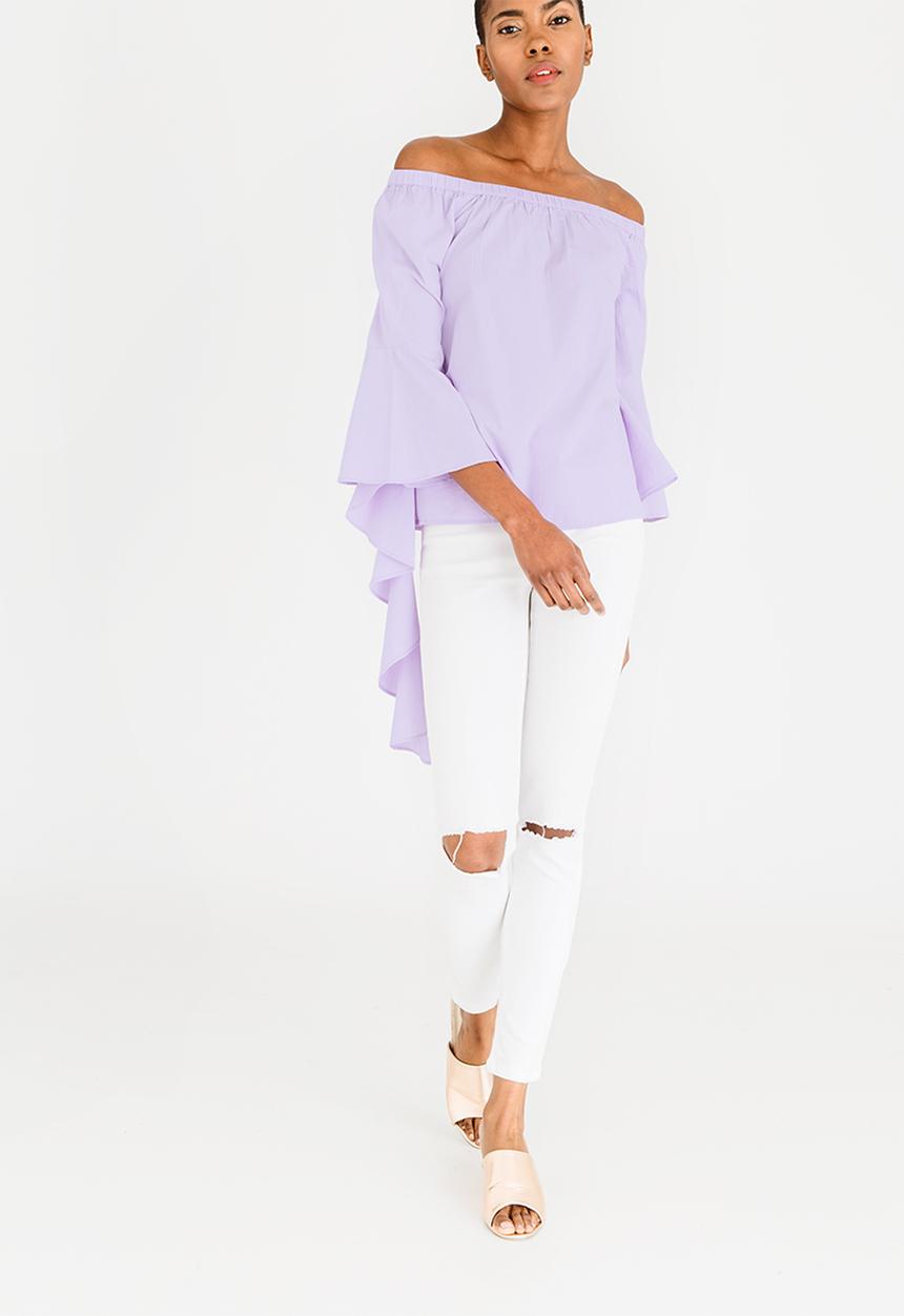 Noisy May - Julianna Off-the-shoulder Blouse Pale Purple